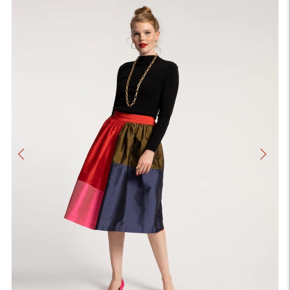 Frances Valentine Barbara Gathered Midi Skirt Colorblock - NWT L